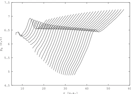 Fig. 3.7 : Impulsion p B (r, t) de 37 `a 150 fs, avec un pas de temps de 4 fs.