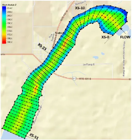 Figure 4-8 : The initial bathymetry for the Outaouais River at Notre-Dame-du-Nord, Quebec