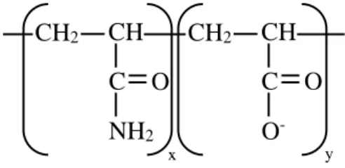 Figure 2.2 : Structure moléculaire du APAM où la charge dépend des valeurs de x et y CH2 C NH2 O CH CH2 C O-O CH x y 