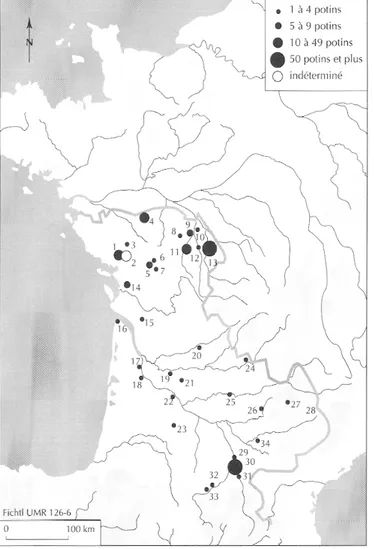 Fig. 61. Les potins découverts dans le centre-ouest et  le sud-ouest de la  France. 