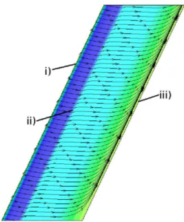 Figure 2.4 Physical effects captured by infinite swept wing RANS solution : i) stagnation region, ii) shock waves, iii) trailing-edge region (Source : Gallay et al