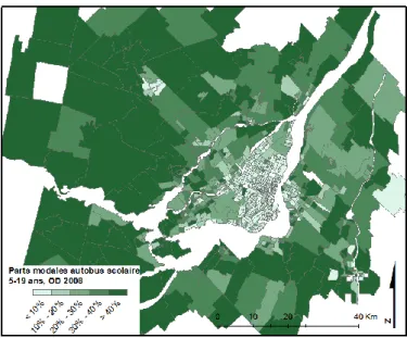 Figure 4-7. Part modale de l’autobus scolaire chez les 5-19 ans en 2008 