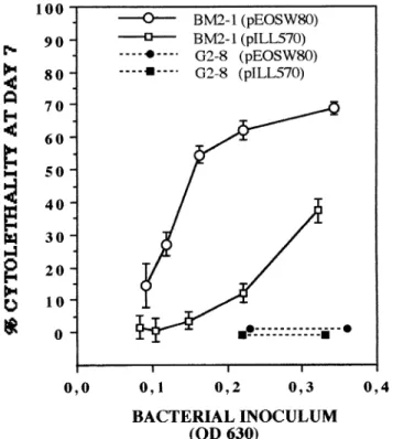 FIG. 9. Cytolethal effects produced in HeLa cell monolayers by strains G2-8 and BM2-1 carrying plasmid pILL570-NotI (control) or plasmid pEOSW80 (cloned cnf-1)