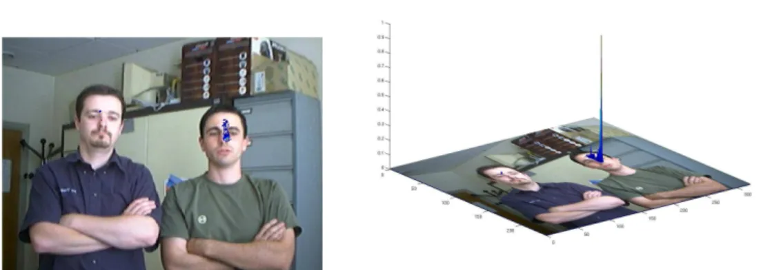 Fig. 3.27  Exemple de vraisemblan
e en tout point image pour une fon
tion de mesure fusionnant les trois attributs