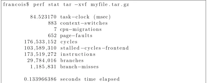 Figure 2.1 Exécution de la commande perf stat