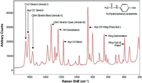 Figure 2.2 : Typical acetaminophen (Tylenol) Raman spectrum in the FP region. Acetaminophen  is commonly used as a reference in literature