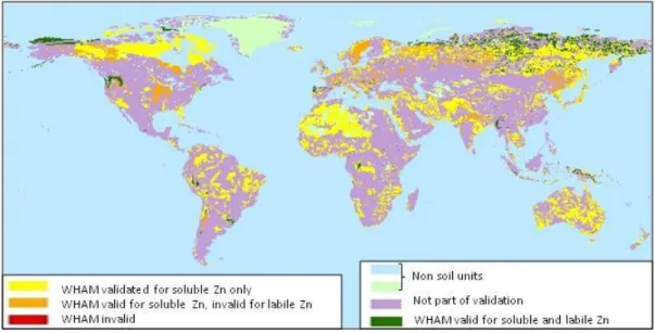 Figure 3.6 Extent of WHAM 6.0 validation for HWSD soil archetypes 
