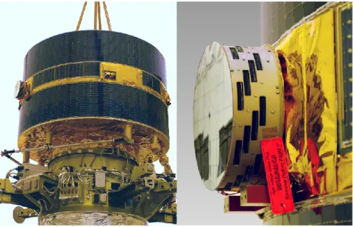 Fig. 9. (Left) view of the TC-2 spacecraft before launch, showing the position of NUADU on board; (right) close up view of NUADU,