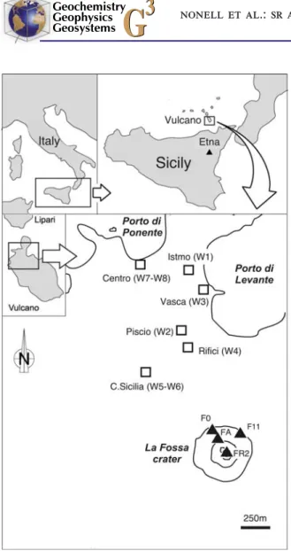 Figure 1. Geographic location of Vulcano Island and sampling sites, modified from Bolognesi and D’Amore [1993]
