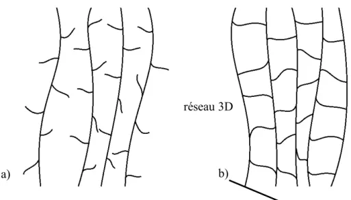 Figure 2.2 : Microstructure des polymères a) thermoplastique et b)  thermodurcissable 