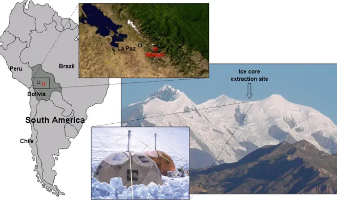 Fig. 1. Ice core extraction site location at Illimani, in Eastern Bolivian Andes, South America