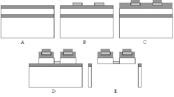 Fig. 2.2 : Proc´ed´e de fabrication de microleviers int´egrant un r´eservoir