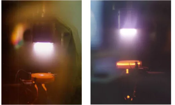 Fig. 3.5 – Vues de deux chaufferettes utilis´ees pendant le d´epˆot d’une couche mince `a T dep = 775 o C (khantal : gauche ; Thermocoax : droite).