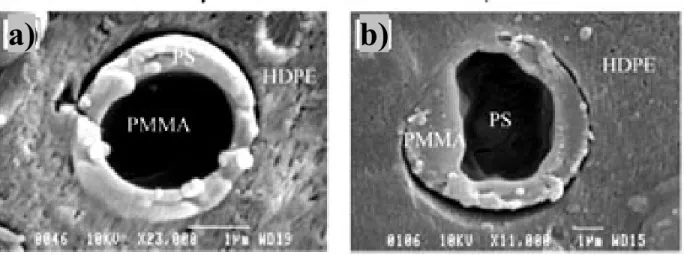 Figure  2-6. Dependence of the composite dispersed morphology on PS and PMMA molecular  weights