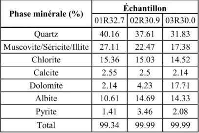Tableau  2.3 :  Analyses  semi-quantitatives  par  diffractométrie  des  rayons  X  sur  quelques  échantillons de roc