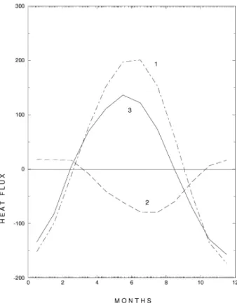 Fig. 11. The surface monthly mean average heat budget from the