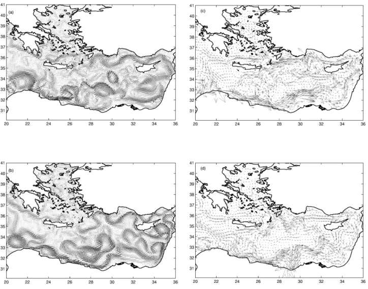 Fig. 12. The intercomparison between the OGCM fields and the regional model, called ALERMO, in the Levantine and Aegean Sea