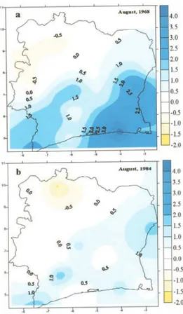 Figure 4. (a) June 1968 PWS and July 1968 SST anoma- anoma-lies in the tropical Atlantic; (b) same as (a) for 1984.