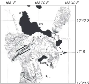Figure 9. Multibeam bathymetry of part of the Shepperd area at the southern termination of the Back Arc Thrust Belt