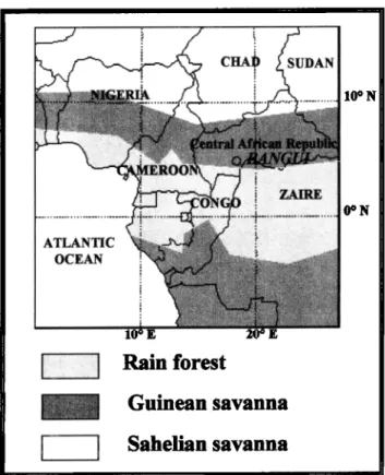 Figure  1.  Location of countries and vegetal cover in central 
