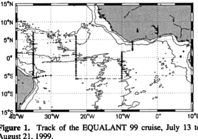 Figure 1.  Track of the EQUALANT 99 cruise, July 13 to 