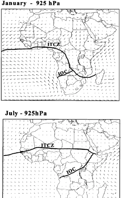 Figure 1. General  m•eorological  circulation  over A•ca  in Janua• and July. 