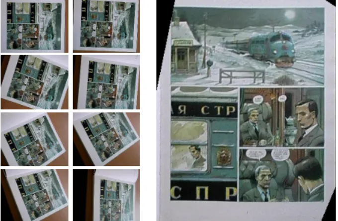 Figure 3 shows a rectified image of the world plane, ob- ob-tained from the first frame of the last row in the figure