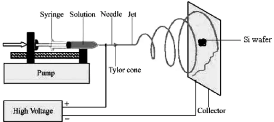 Figure 2.12. Schematic representation of the electrospinning set-up. 78  Reprinted with permission