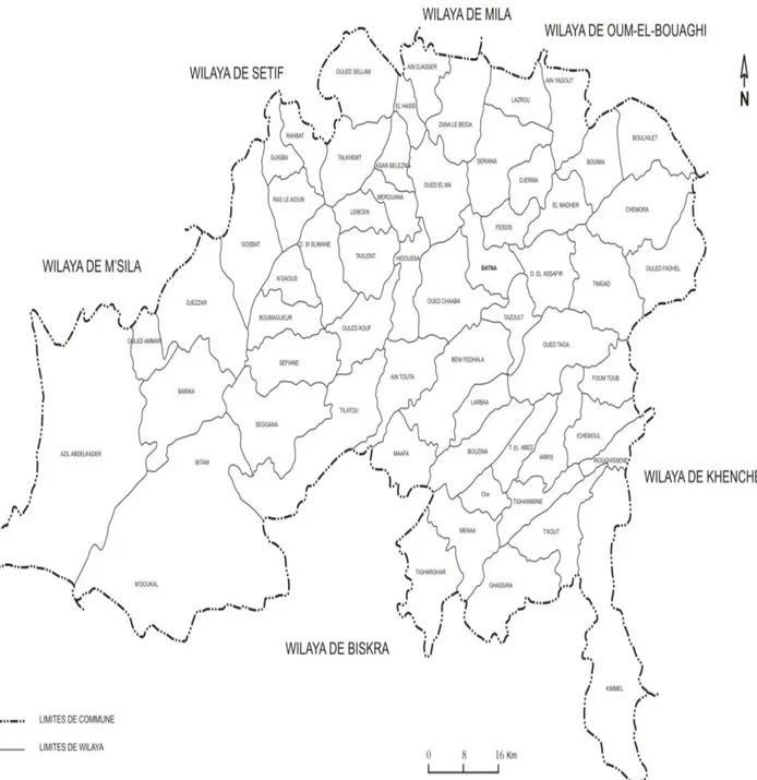 Fig. 1 : Carte administrative de la wilaya de Batna. 