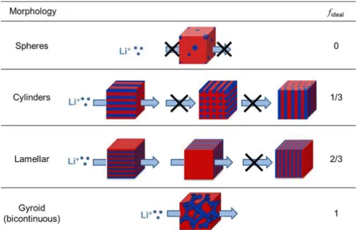 Figure 2.11: Theoretical morphology factor f ideal  of polyelectrolytes with different morphologies