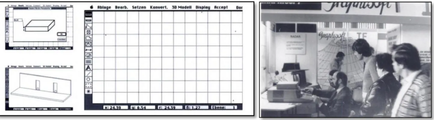 Figure 1 :  La première version d’ArchiCAD 1984 (Source : Martens, B &amp; Peter, H, 2004)
