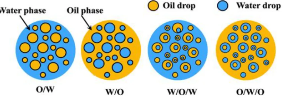 Figure 2.1: Different types of emulsions in accordance with the continuous and disperse phase  [17]