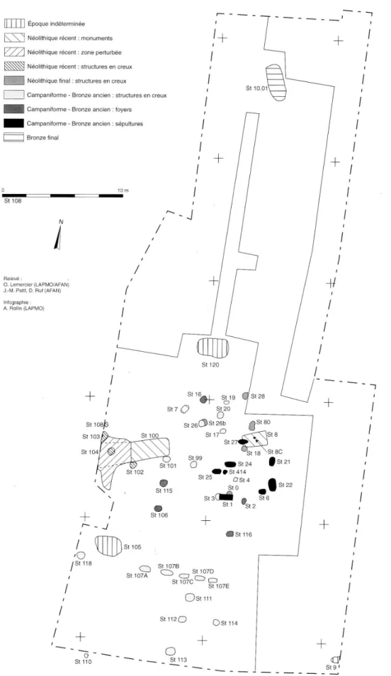 Figure 1 : Plan général schématique des structures du site des Juilléras 