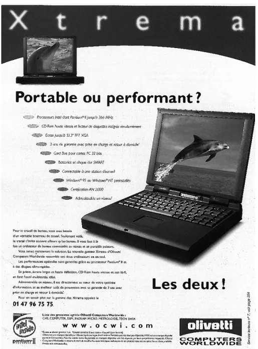 Illustration 4. Olivetti. « Portable ou performant ? Les deux ! » (Sciences et Vie Micro, n° 160,  mai 1998, p