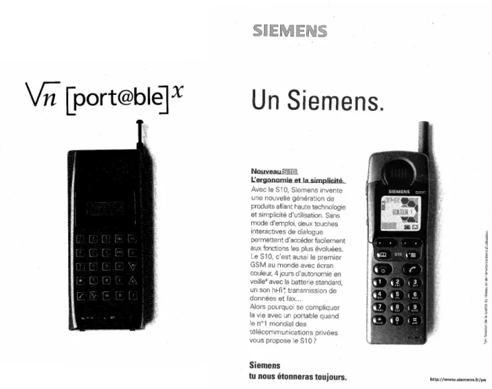 Illustration 5. Mimétisme et différenciation : portable « générique » contre portable Siemens