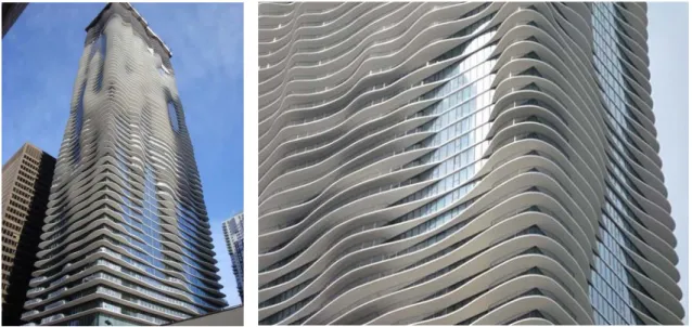 Fig 17 : Gratte-ciel « Aqua » par l’architecte Jeanne Gang, Chicago, USA.   Source : Internet, http://chicagoclassicalreview.com 