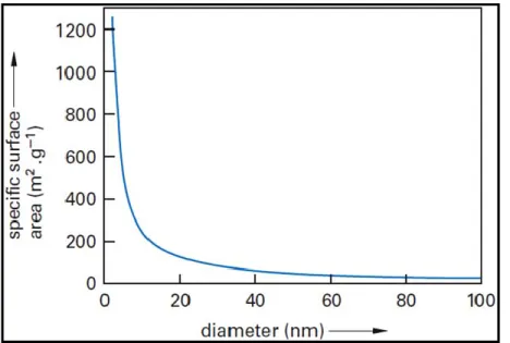 Figure 2.6.The variation of CNC specific surface area as a function of diameter[71].  (Density of 1.5 g cm -3 ) 
