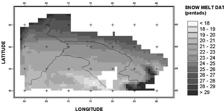 Fig. 4. Winter snow depth (February): average values over the study period 1989 – 2001.Fig