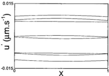 FIG. 5. Velocity in the bulk fluid when the frequency is decreased