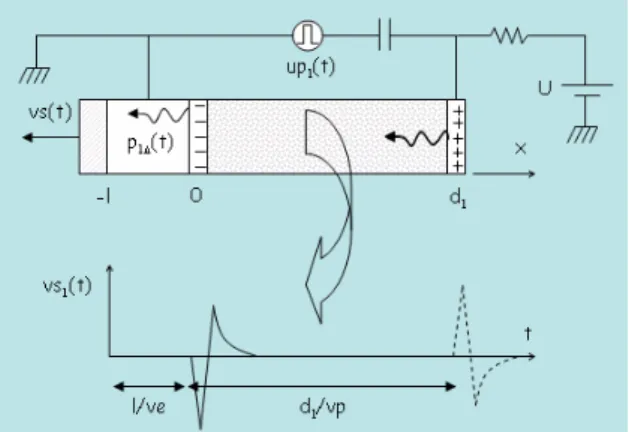 Figure 2 - Principe de la calibration  Le signal utilisé  pour la référence est celui  produit par les charges capacitives situées  sur l’électrode adjacente au capteur  piézoélectrique (trait plein)