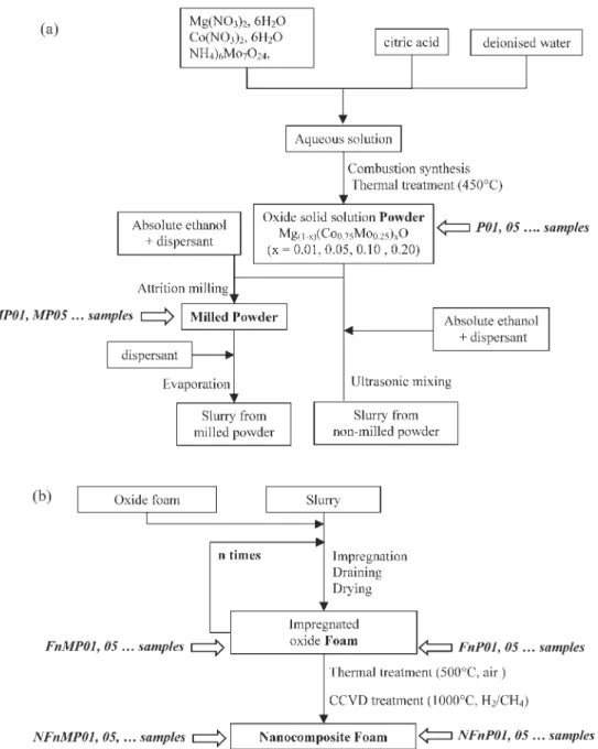 Fig. 1 Flow-charts of slurry preparation (a) and of the CNT-containing nanocomposite foams preparation (b)