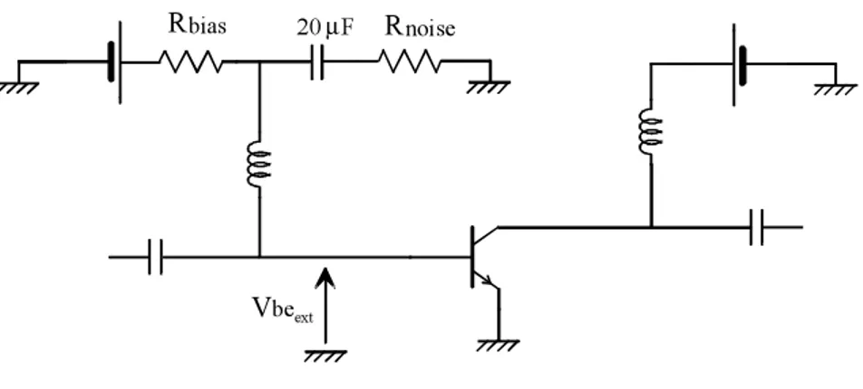 Figure 4 : Bias network with a noise filtering capacitor. The control of the DC base current is maintained thanks to a high value 