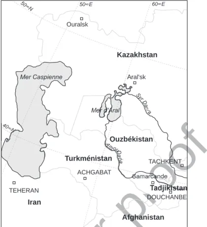Fig. 1 Carte indiquant la localisation de la Mer d’Aral. 