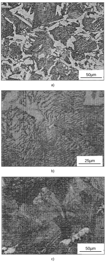 Figure 6 – Micrographie optique. Pointe de flèche droite PM 502 (objet B). a) Structure ferrito-perlitique ; 