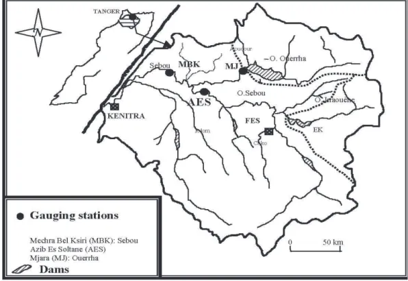 Fig 1. Geographic situation of the Sebou drainage basin showing major dams and 