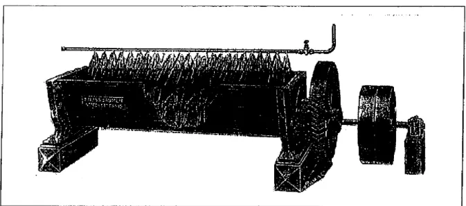 Figure 3. Mouilleur malaxeur Nussbaumer. Extrait de Alix Cornille, Manuel de fabrication des  briques, tuiles et produits réfractaires, Paris, 1926, P.77