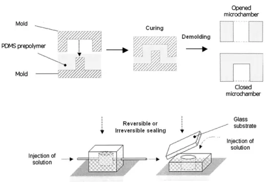Fig. 2. Schematic description of the fabrication of PDMS microchambers dedicated to IðV Þ measurements in solution.890L