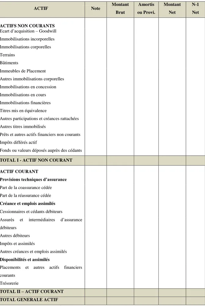 Tableau N°01 : Présentation schématique de l’actif du bilan 