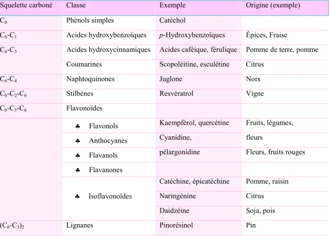Tableau 01 : Principales classes de composés phénoliques (MACHEIX et al., 2005). 
