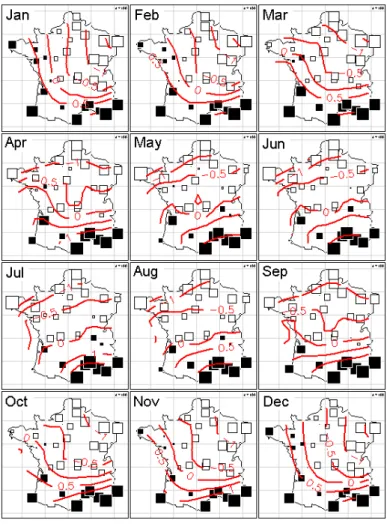 Fig. 1 – Structure spatiale de la temp´ erature mensuelle moyenne sur 30 villes.